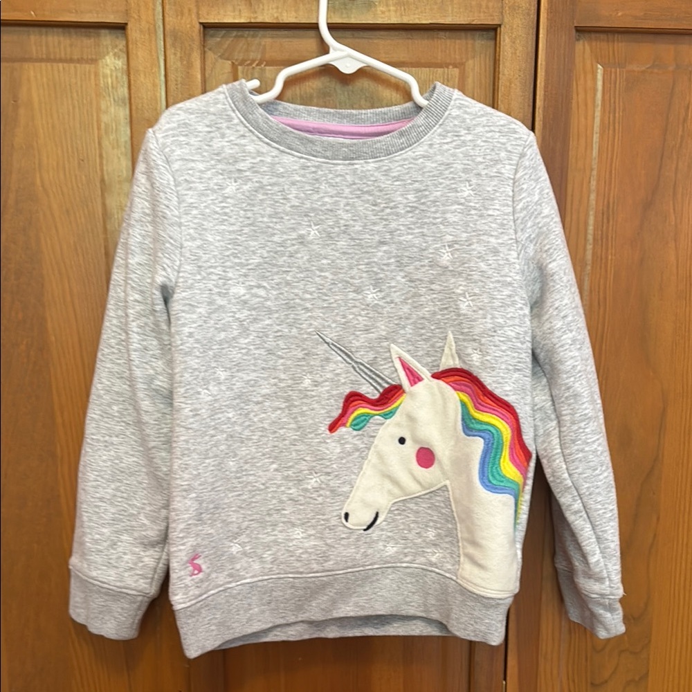 Joules Gray Unicorn Sweatshirt with Rainbow Mane